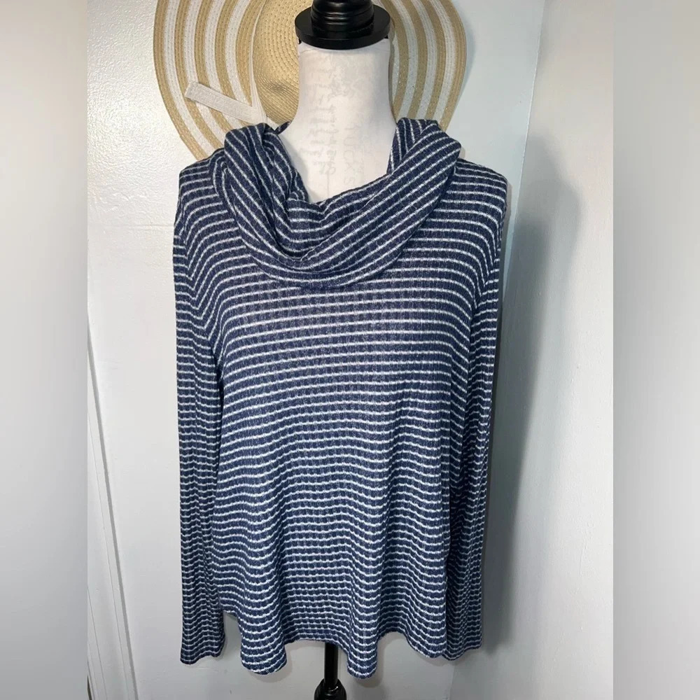 Lucky Brand,L, Bonne Chance, stripe oversized, long-sleeve, hi/lo hem cowl/shawl
